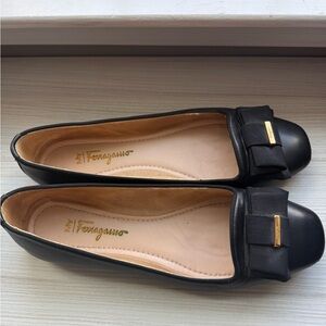 Salvatore Ferragamo Black Flats with Bow Accent